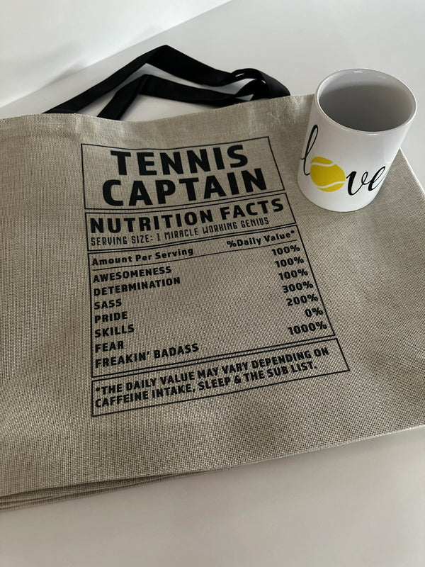 Tennis Captain Tote 14x18 burlap/canvas lining